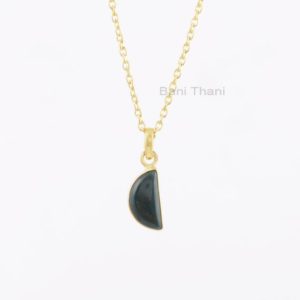 Shop Bloodstone Necklaces! Halfmoon 7x14mm Bloodstone Necklace, 925 Silver Gold Plated Handmade Gemstone Necklace, Vintage Necklace, Delicate Necklace, Boho Necklace | Natural genuine Bloodstone necklaces. Buy crystal jewelry, handmade handcrafted artisan jewelry for women.  Unique handmade gift ideas. #jewelry #beadednecklaces #beadedjewelry #gift #shopping #handmadejewelry #fashion #style #product #necklaces #affiliate #ad