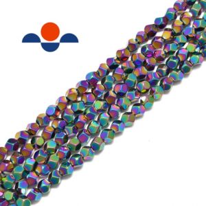 Shop Hematite Beads! Rainbow Plated Hematite Star Cut Nugget Beads 4mm 15.5" Strand | Natural genuine beads Hematite beads for beading and jewelry making.  #jewelry #beads #beadedjewelry #diyjewelry #jewelrymaking #beadstore #beading #affiliate #ad
