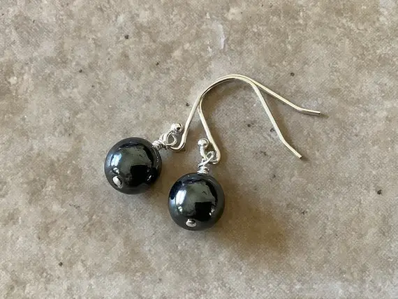 Hematite Sterling Earrings, Dark Gray Earrings, Minimalist Jewelry, 1"