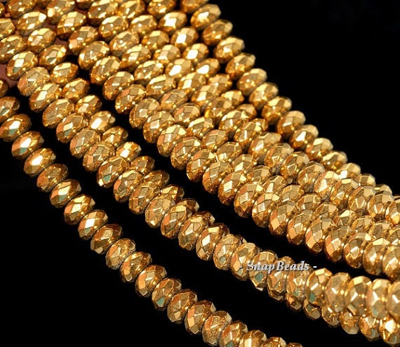 8x5mm Gold Hematite Gemstone Gold Faceted Rondelle 8x5mm Loose Beads 7 Inch Half Strand (90146529-335)