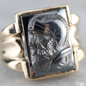 Shop Hematite Rings! Mid Century Hematite Intaglio Ring, Men's Right Hand Ring, Vintage Intaglio Ring, Vintage Men's Jewelry JT7V24T7 | Natural genuine Hematite rings, simple unique handcrafted gemstone rings. #rings #jewelry #shopping #gift #handmade #fashion #style #affiliate #ad