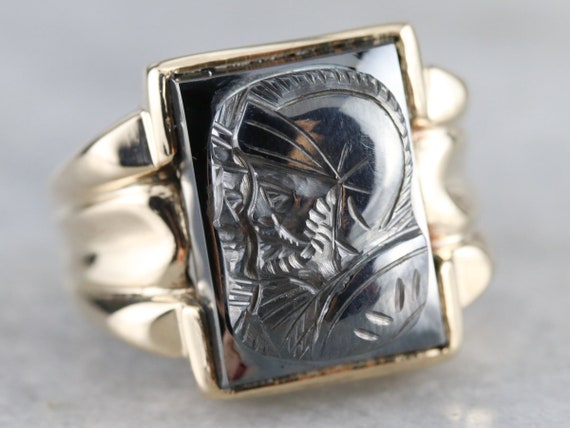 Mid Century Hematite Intaglio Ring, Men's Right Hand Ring, Vintage Intaglio Ring, Vintage Men's Jewelry Jt7v24t7