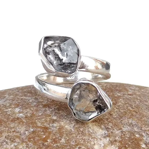 Herkimer Diamond Ring, Diamond Crystal Ring, Adjustable Ring, Solitaire Ring, 925 Sterling Silver Herkimer Diamond Ring-u378