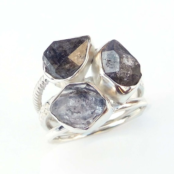 Herkimer Diamond Ring, Natural Herkimer Diamond Ring, Raw Diamond Ring, Raw Crystal Ring, 925 Sterling Silver Herkimer Diamond Ring-u288-