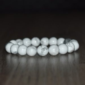 Shop Howlite Jewelry! 10mm White Howlite Bracelet, Healing Bracelet, Anxiety Bracelet, Beaded Bracelet, Insomnia Bracelet, Gemstone Bracelets for Men | Natural genuine Howlite jewelry. Buy handcrafted artisan men's jewelry, gifts for men.  Unique handmade mens fashion accessories. #jewelry #beadedjewelry #beadedjewelry #shopping #gift #handmadejewelry #jewelry #affiliate #ad