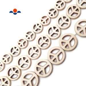 Shop Howlite Bead Shapes! White Howlite Peace Sign Coin Disc Beads 15mm 20mm 25mm 15.5" Strand | Natural genuine other-shape Howlite beads for beading and jewelry making.  #jewelry #beads #beadedjewelry #diyjewelry #jewelrymaking #beadstore #beading #affiliate #ad