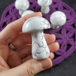 Shop Howlite Shapes! One Howlite Carved Mushroom Funky Stones White Crystal Carving Trippy Mushie Shroom fungi fungus garden decor | Natural genuine stones & crystals in various shapes & sizes. Buy raw cut, tumbled, or polished gemstones for making jewelry or crystal healing energy vibration raising reiki stones. #crystals #gemstones #crystalhealing #crystalsandgemstones #energyhealing #affiliate #ad