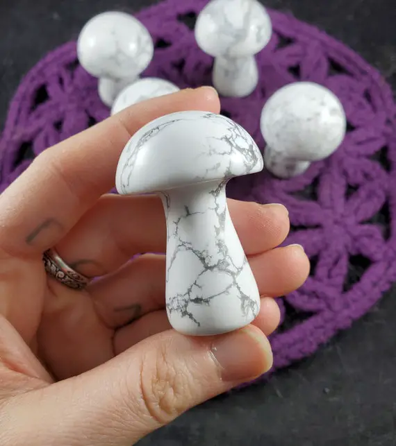 One Howlite Carved Mushroom Funky Stones White Crystal Carving Trippy Mushie Shroom Fungi Fungus Garden Decor
