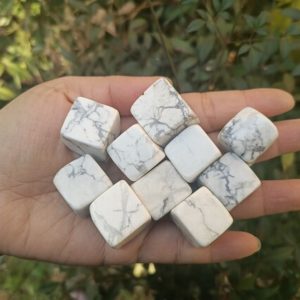 Shop Tumbled Howlite Crystals & Pocket Stones! White Howlite Tumbled Stone Cube Shaped | Natural genuine stones & crystals in various shapes & sizes. Buy raw cut, tumbled, or polished gemstones for making jewelry or crystal healing energy vibration raising reiki stones. #crystals #gemstones #crystalhealing #crystalsandgemstones #energyhealing #affiliate #ad