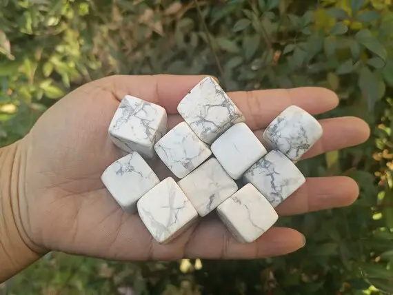White Howlite Tumbled Stone Cube Shaped
