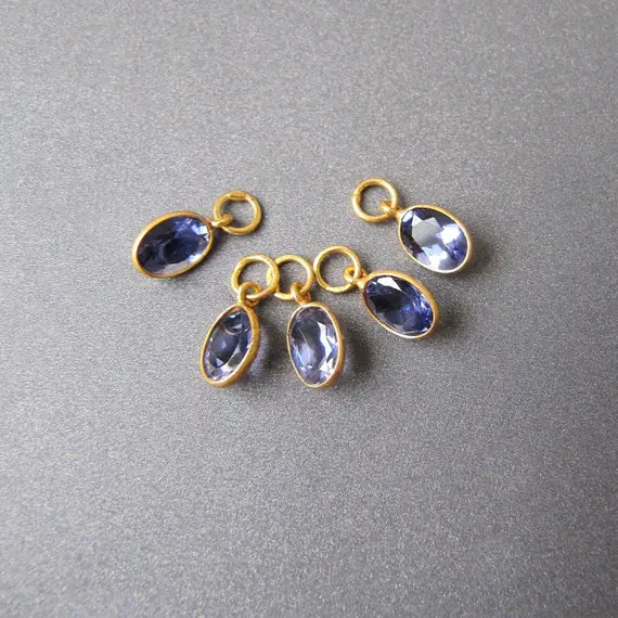 Iolite Gold Vermeil Charm • 6x4 / 7x5 Mm • 4mm Ring / 3mm Hole • Detachable Interchangeable Dangle Drop For Hoop Earrings • Natural Gemstone