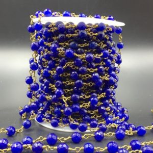 Shop Jade Faceted Beads! 6mm Blue Jade Rosary Chain Faceted Jade Beads Rosary Style Chain Wire Wrapped Gemstone Jewelry Chain Silver/Gold Plated Beads Chain FCN | Natural genuine faceted Jade beads for beading and jewelry making.  #jewelry #beads #beadedjewelry #diyjewelry #jewelrymaking #beadstore #beading #affiliate #ad