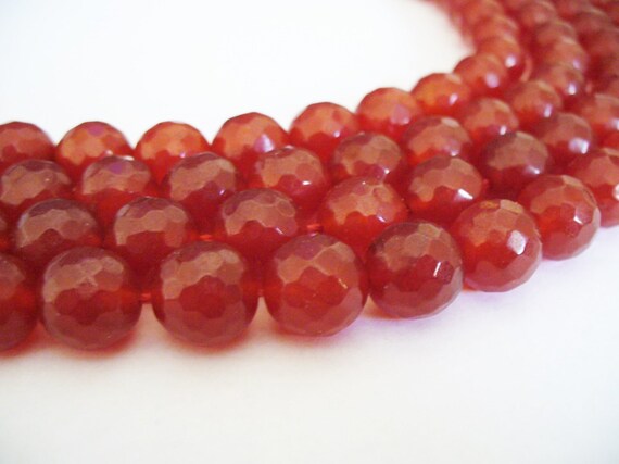 Jade Beads Red Faceted Round 10mm