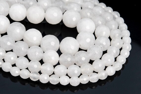 Genuine Natural White Jade Loose Beads Micro Faceted Round Shape 6mm 8mm 10mm