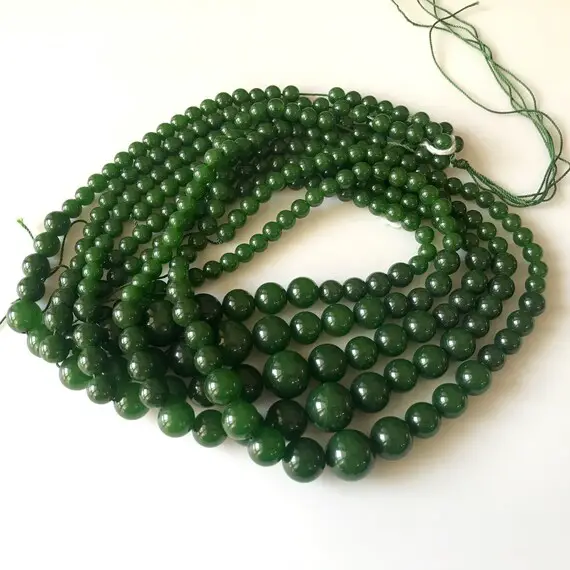 6mm To 13mm Emerald Green Jade Round Beads Green Jade Smooth Round Beads 18 Inch Strand Jade Necklace, Jade Jewelry Gds1791