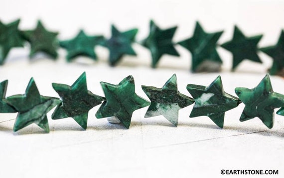 L/ African Jade 20mm Star Beads 16" Strand Natural Green Gemstone That Varies In Shade From Green To White Beautiful Star For Jewelry Making