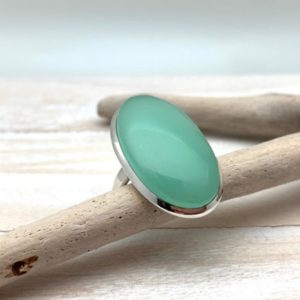 Shop Jade Rings! Jade Chalcedony Ring Size 9 // Cabochon Jade Chalcedony Stone Ring // Oval Jade Chalcedony Statement Ring // 925 Sterling Silver | Natural genuine Jade rings, simple unique handcrafted gemstone rings. #rings #jewelry #shopping #gift #handmade #fashion #style #affiliate #ad