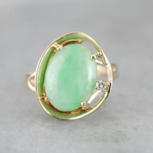 Shop Jade Rings! Modernist Jadeite Cocktail Ring, Jade Statement Ring, Vintage Jade Ring 0AFR5T-R | Natural genuine Jade rings, simple unique handcrafted gemstone rings. #rings #jewelry #shopping #gift #handmade #fashion #style #affiliate #ad