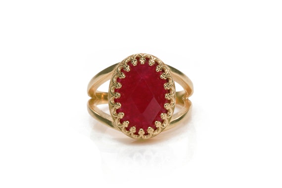 Red Jade Ring · Rose Gold Ring · Semi Precious Ring · Birthday Gift · Birthday Ring · Birthstone Ring · Natural Stone Ring  · Oval Cut Ring
