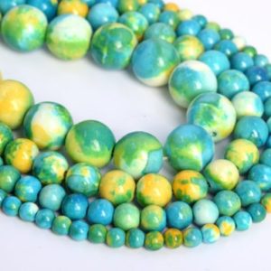Shop Jade Round Beads! Green Blue & Yellow Rain Flower Jade Loose Beads Round Shape 6mm 8mm 10mm 12mm | Natural genuine round Jade beads for beading and jewelry making.  #jewelry #beads #beadedjewelry #diyjewelry #jewelrymaking #beadstore #beading #affiliate #ad