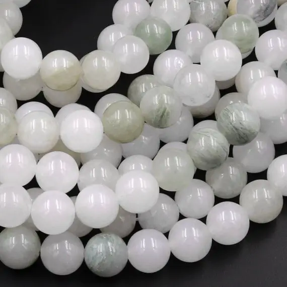 Natural Ice Mountain Jade 6mm 8mm 10mm Smooth Round Beads Real Genuine Natural Green Jade 15.5" Strand