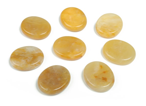Yellow Jade Flat Disk - Slab Natural Stone – Flat Stone - Worry Stone - Healing Crystals – 30x25x7 - Fl1052