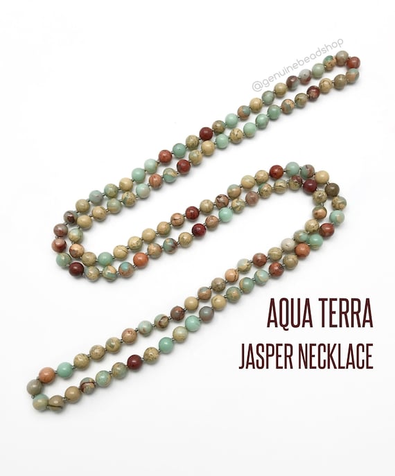 Aqua Terra Jasper Necklace, Beaded Necklace, Beaded Necklaces For Women, Gemstone Necklace Beaded, Jasper Necklace, Hand Knotted Necklace