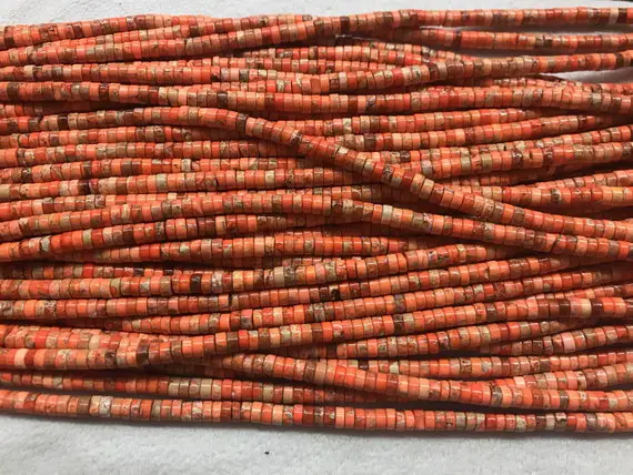 Imperial Jasper 4mm Heishi Sea Sediment Jasper Orange Red Dyed Loose Beads 15 Inch Jewelry Supply Bracelet Necklace Material Support