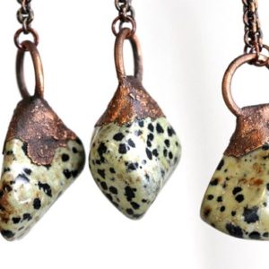 Dalmation Jasper Necklace – Large Stone Pendant – Electroformed Copper Jewelry – Natural Gemstone | Natural genuine Jasper pendants. Buy crystal jewelry, handmade handcrafted artisan jewelry for women.  Unique handmade gift ideas. #jewelry #beadedpendants #beadedjewelry #gift #shopping #handmadejewelry #fashion #style #product #pendants #affiliate #ad