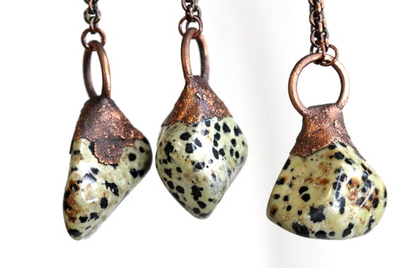 Dalmation Jasper Necklace - Large Stone Pendant - Electroformed Copper Jewelry - Natural Gemstone