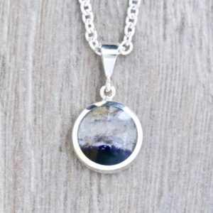 Shop Jet Pendants! Whitby Jet and Blue John Pendant – Handmade sterling silver pendant – Round Pendant – Double Sided – Silver Pendant | Natural genuine Jet pendants. Buy crystal jewelry, handmade handcrafted artisan jewelry for women.  Unique handmade gift ideas. #jewelry #beadedpendants #beadedjewelry #gift #shopping #handmadejewelry #fashion #style #product #pendants #affiliate #ad