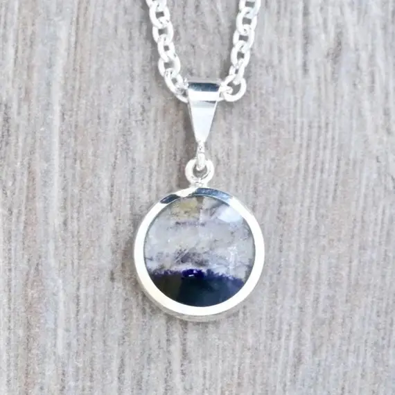 Whitby Jet And Blue John Pendant - Handmade Sterling Silver Pendant - Round Pendant - Double Sided - Silver Pendant