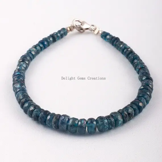 Blue Kyanite Bracelet. 4-5mm Blue Indigo Kyanite Faceted Rondelle Beads Bracelet, Gemstone Bracelet,8 Inch Kyanite Bracelet,best Friend Gift