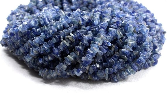 Best Quality 35" Long Natural Kyanite Gemstone Smooth Uncut Chips Shape Center Drilled Beads Size 5-7 Mm Making Jewelry Wholesale Price