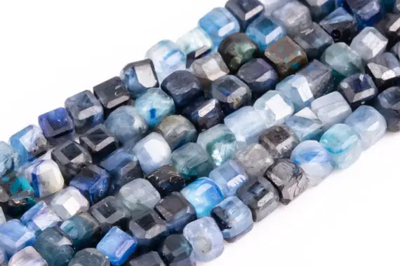 Genuine Natural Blue Kyanite Loose Beads South Africa Beveled Edge Faceted Cube Shape 2mm