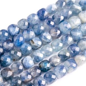 Shop Kyanite Faceted Beads! Genuine Natural Light Blue Kyanite Loose Beads Faceted Cube Shape 6x6mm | Natural genuine faceted Kyanite beads for beading and jewelry making.  #jewelry #beads #beadedjewelry #diyjewelry #jewelrymaking #beadstore #beading #affiliate #ad