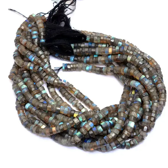 50 Strands Pack - Labradorite 5mm-6mm Heishi Faceted Rondelle | Gemstone Disc Beads 13" Strand | Labradorite Blue Flash Gemstone Coin Beads