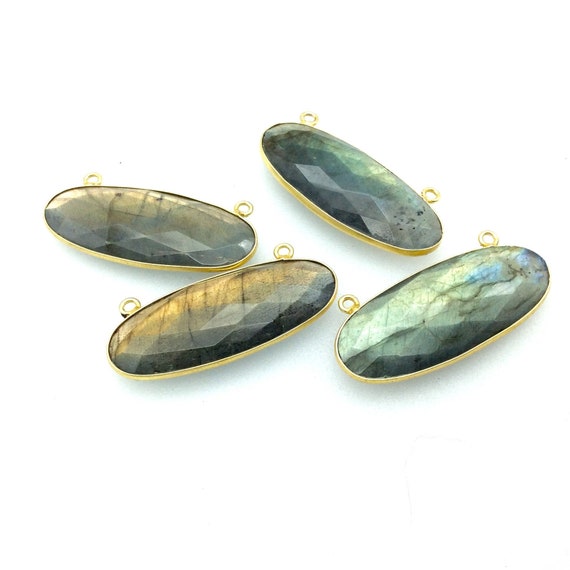 Labradorite Bezel | Gold Plated Faceted Natural Iridescent Oval Shaped Pendant-measuring 40mm X 15mm . Sold Individually. Chosen Randomally.