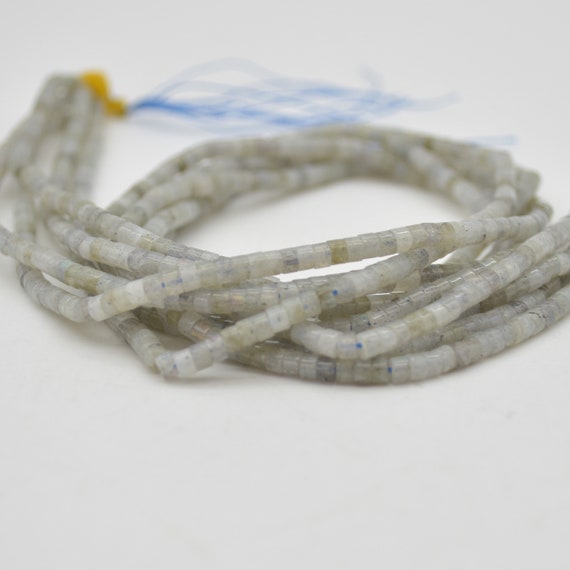 Natural Labradorite Semi-precious Gemstone Flat Heishi Rondelle / Disc Beads - 3mm X 2mm - 15" Strand