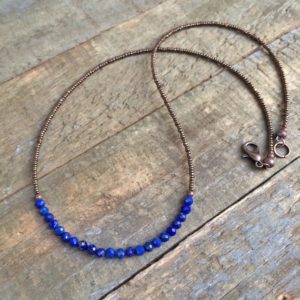 Minimalist Lapis Necklace, Lapis Layering Necklace, Lapis Lazuli Choker Necklace, Stacking Necklace, Tiny Beaded Necklace | Natural genuine Lapis Lazuli necklaces. Buy crystal jewelry, handmade handcrafted artisan jewelry for women.  Unique handmade gift ideas. #jewelry #beadednecklaces #beadedjewelry #gift #shopping #handmadejewelry #fashion #style #product #necklaces #affiliate #ad