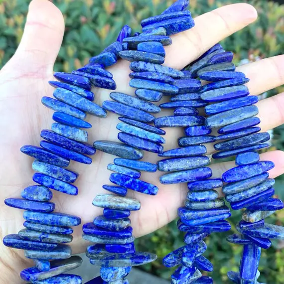 1 Strand/15" Natural Blue Lapis Lazuli Healing Gemstone 7-23mm Teardrop Pendant Drop Bead Spike Stick For Necklace Earrings Jewelry Making