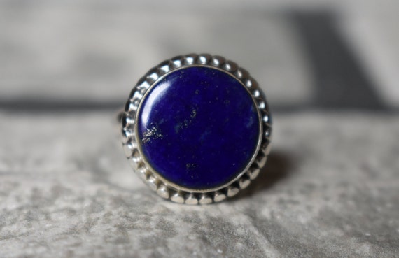 925 Silver Natural Lapis Ring-lapis Lazuli Ring-blue Lapis Ring-natural Blue Lapis Ring-round Shape Lapis Ring-natural Lapis Lazuli Ring