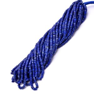 Shop Lapis Lazuli Rondelle Beads! AAA+ Lapis Lazuli Heishi 5mm Disc Heishi Smooth Beads | 16" Strand | Royal Blue Lapis Gemstone Tyre / Coin Rondelle Loose Spacer Beads | Natural genuine rondelle Lapis Lazuli beads for beading and jewelry making.  #jewelry #beads #beadedjewelry #diyjewelry #jewelrymaking #beadstore #beading #affiliate #ad