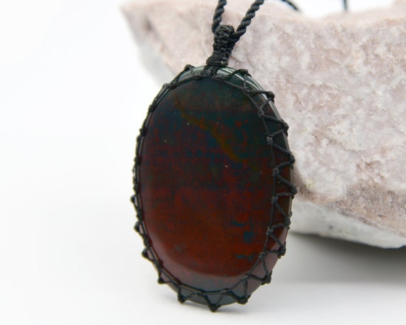 Large Bloodstone Necklace, Men's Pendant Necklace, Blood Stone Jewelry, Unique Birthday Gifts For Him, Protection Amulet