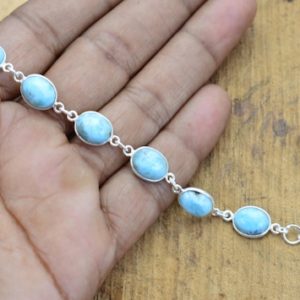 Blue Larimar 925 Sterling Silver Natural Gemstone Adjustable Bracelet, Oval Shape Gift Bracelet | Natural genuine Array jewelry. Buy crystal jewelry, handmade handcrafted artisan jewelry for women.  Unique handmade gift ideas. #jewelry #beadedjewelry #beadedjewelry #gift #shopping #handmadejewelry #fashion #style #product #jewelry #affiliate #ad