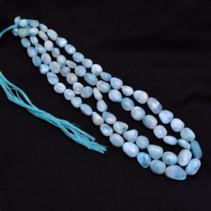 Shop Larimar Chip & Nugget Beads! AAA Larimar Gemstone Smooth Nuggets | Natural Larimar Semi Precious Gemstone 10mm-15mm Oval Tumbled Beads | Larimar Beads for Jewelry Making | Natural genuine chip Larimar beads for beading and jewelry making.  #jewelry #beads #beadedjewelry #diyjewelry #jewelrymaking #beadstore #beading #affiliate #ad