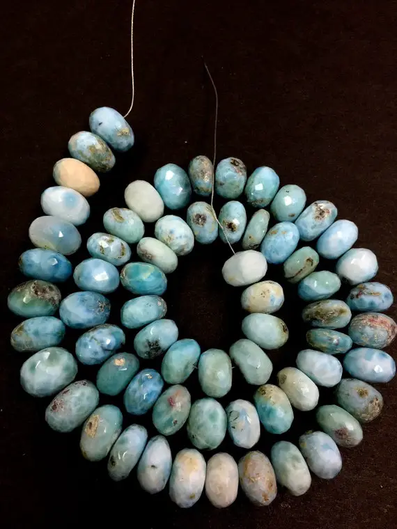 Natural Larimar Blue Beads Larimar Gemstone Beads Larimar Faceted Rondelle Beads 11.mm Beads 18" Strand Top Quality