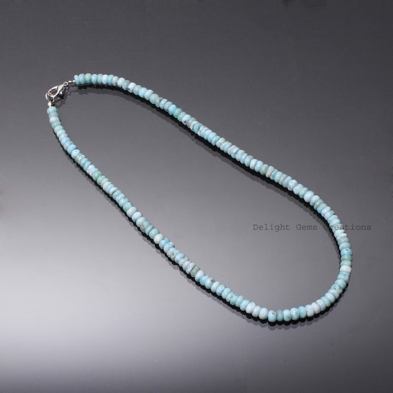 Natural Larimar Beaded Necklace-6mm-6.5mm Larimar Smooth Rondelle Tyre Beads Necklace-genuine Dominican Larimar Aaa Quality Necklace