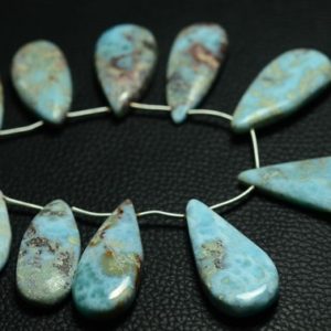 Shop Larimar Bead Shapes! 8 Inch Strand Natural Larimar Pear Beads 11x32mm to 17x36mm Smooth Big Pear Briolettes Superb Larimar Stone Smooth Gemstone Beads No3066 | Natural genuine other-shape Larimar beads for beading and jewelry making.  #jewelry #beads #beadedjewelry #diyjewelry #jewelrymaking #beadstore #beading #affiliate #ad