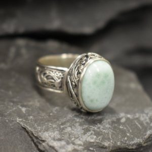Shop Larimar Rings! Blue Antique Ring, Natural Larimar Ring, Statement Ring, Large Ring, Sky Blue Ring, Vintage Ring, Tall Ring, Viking Ring, Solid Silver Ring | Natural genuine Larimar rings, simple unique handcrafted gemstone rings. #rings #jewelry #shopping #gift #handmade #fashion #style #affiliate #ad